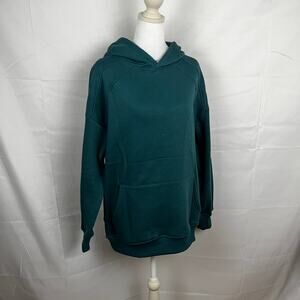 Teal Fleece Raglan Shoulders Hoodie - S